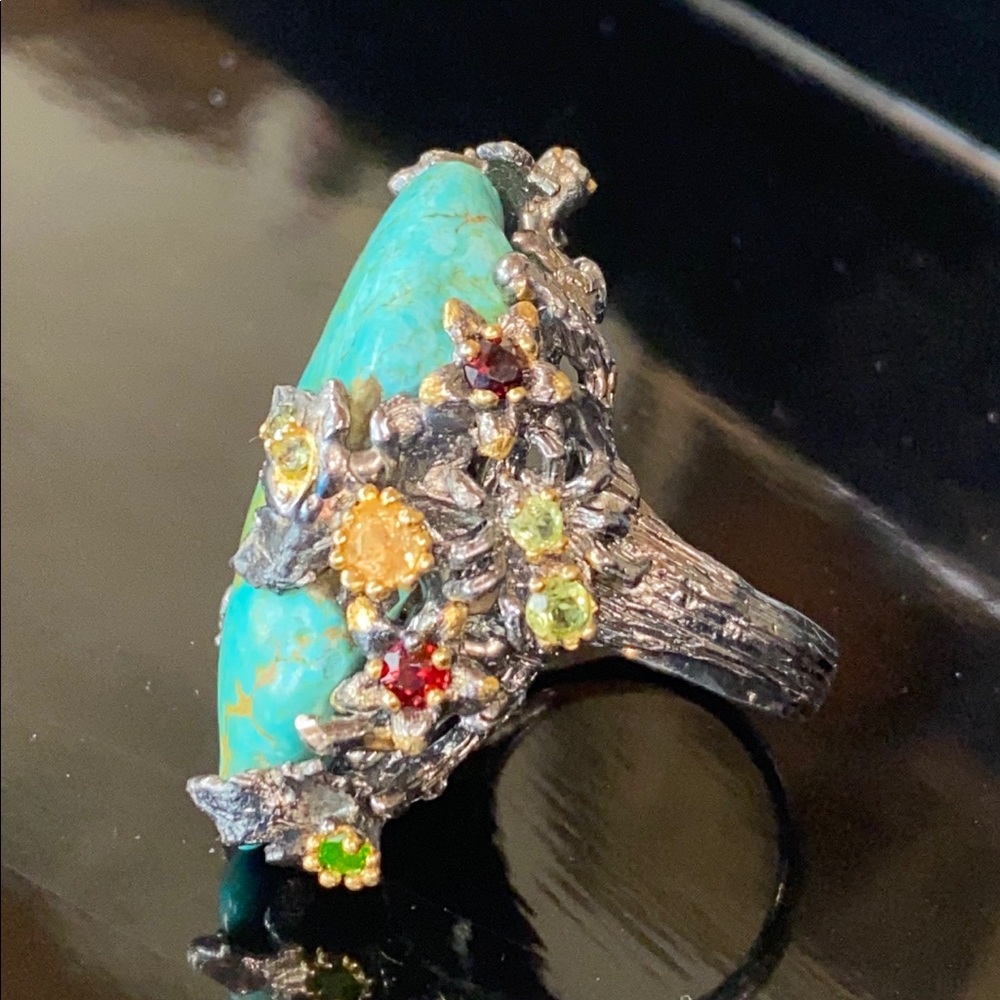 Gorgeous Genuine Turquoise Ring with Gemstones - Picture 17 of 17